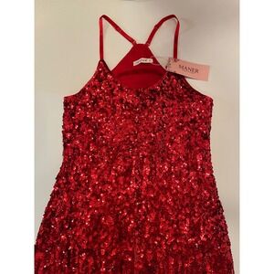 Elegant Red Spaghetti Strap Sequin Midi Dress Lined Size Small MSRP $60